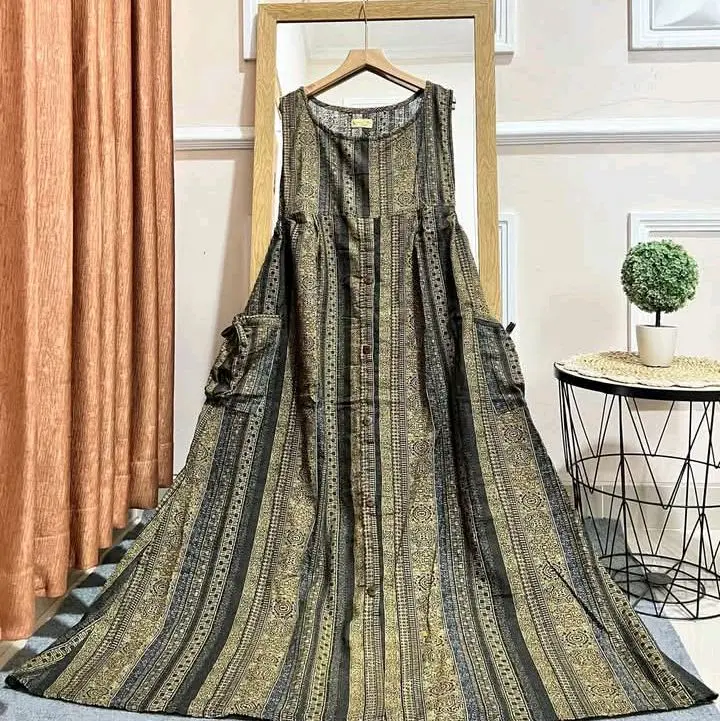 GAMIS OVERALL SAKU KANAN KIRI // HAGIA OVERALL KATUN MOTIF ONLY Linen Muslim Wanita Dress Kancing Panjang Basic Dewasa 0
