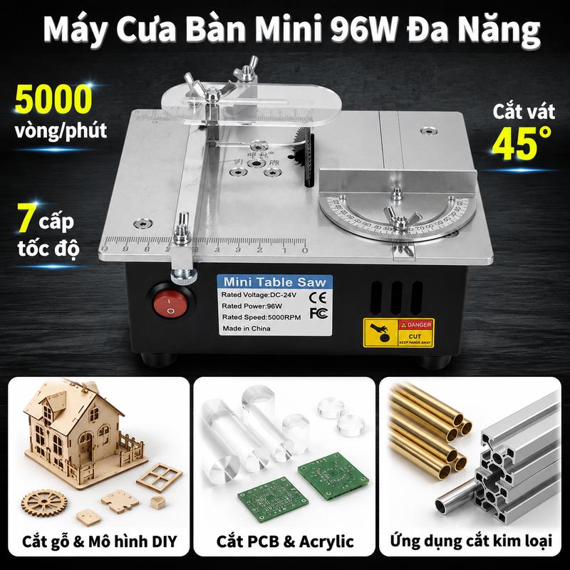 Máy Cưa Bàn Mini 96W Đa Năng cho DIY và Thủ Công - Cắt Gỗ, Acrylic, Đồng, Nhôm,…