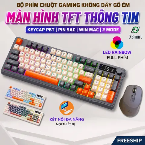 Bộ Bàn Phím Không Dây Bluetooth M96 LED 7 Màu Có Màn Hình, 2 Mode, Phím PBT Cao Cấp, Gõ Êm Chống Ồn Cho Win/ Mac OS