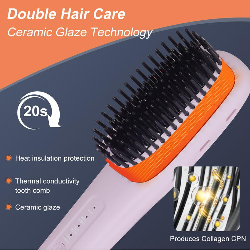 Hatteker Negative ion straightener, multiple temperature regulating straightening comb, straightening comb styling tool, dual-use for curling and straightening hair, suitable for frizzy hair texture, easy styling 6
