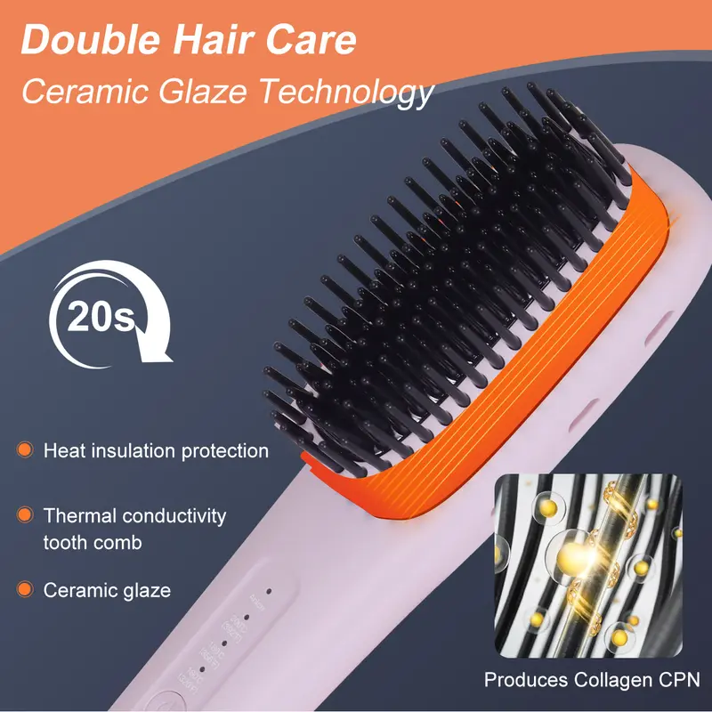 Hatteker Negative ion straightener, multiple temperature regulating straightening comb, straightening comb styling tool, dual-use for curling and straightening hair, suitable for frizzy hair texture, easy styling 6