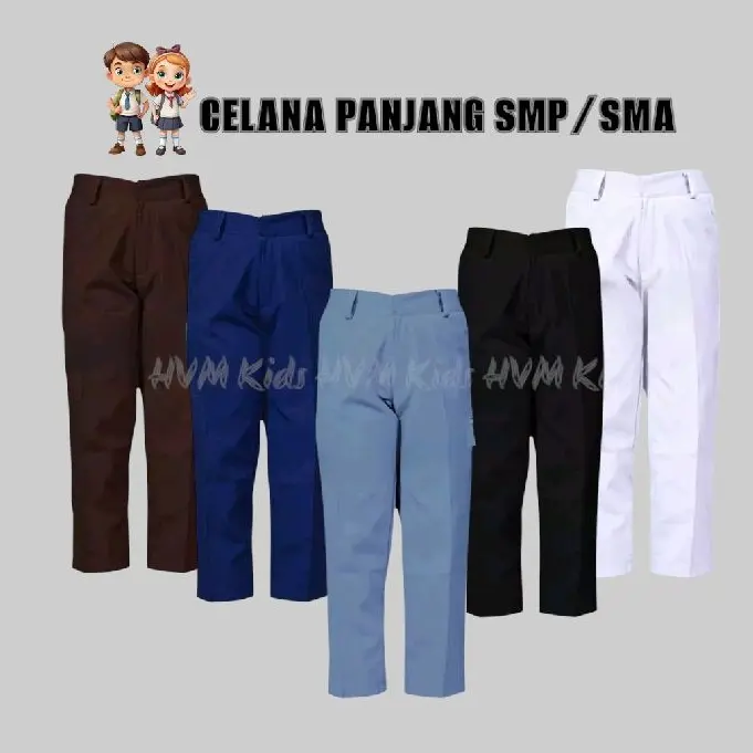 Celana Sekolah SMP SMA Panjang Biru Abu Cokelat Pramuka Hitam Putih Seragam Sekolah Formal Anak Fashion
