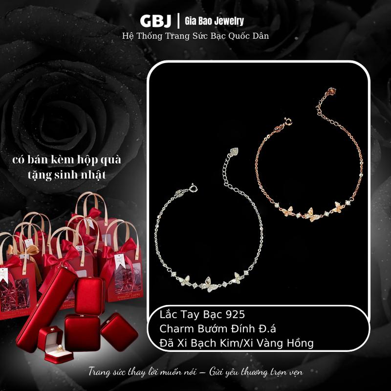 Lắc Tay Bạc Mix Charm Bướm Đính Đ.á Thanh Lịch Dành Cho Nữ GBJ1536