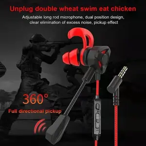 G9 E Sports Gaming with Microphone Headphone Plug-in Mobile Computer Earbuds Wired Earphone Headset Bass Hitam