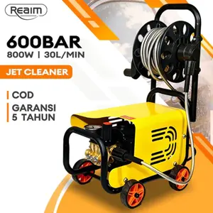 REAIM Jet Cleaner 600bar Alat Cuci Mobil 800W Motor dengan Tekanan Tinggi, Dapat Diatur, dan Desain Penyimpanan Pipa Air