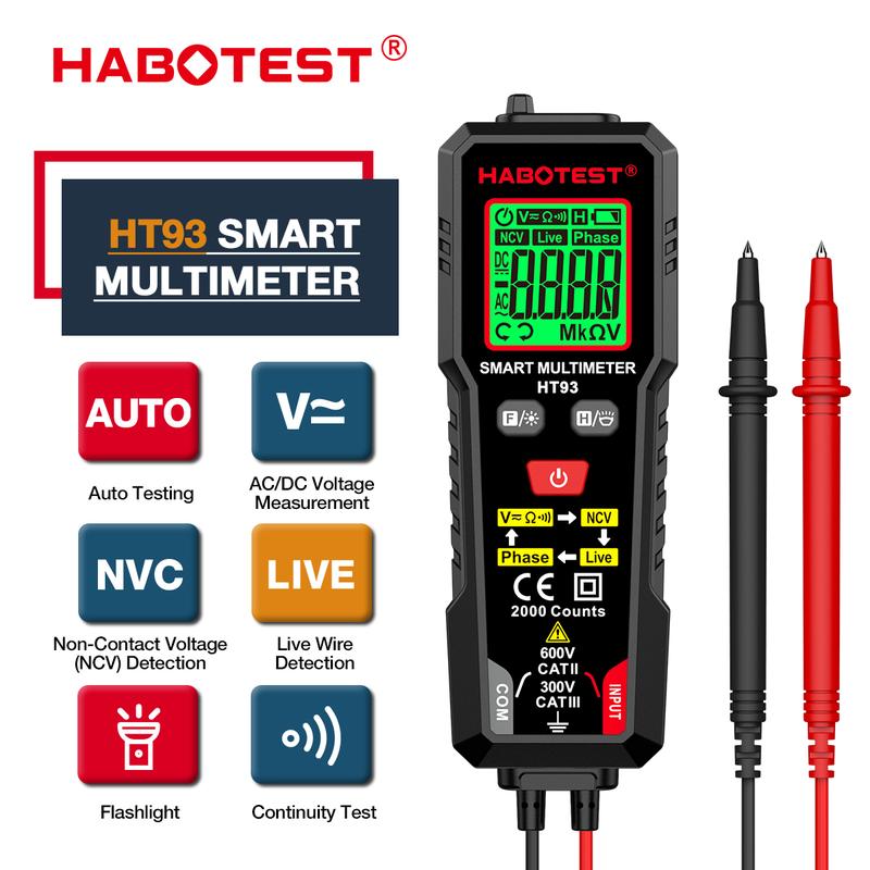 Đồng Hồ Vạn Năng Kỹ Thuật Số HABOTEST HT93 600V AC DC 2000 Số Đếm True-RMS Tự Động Phạm Vi Cầm Tay Có NCV Vôn Kế Ampe Kế Ohm Đồng Hồ Đo Kiểm Tra Liên Tục