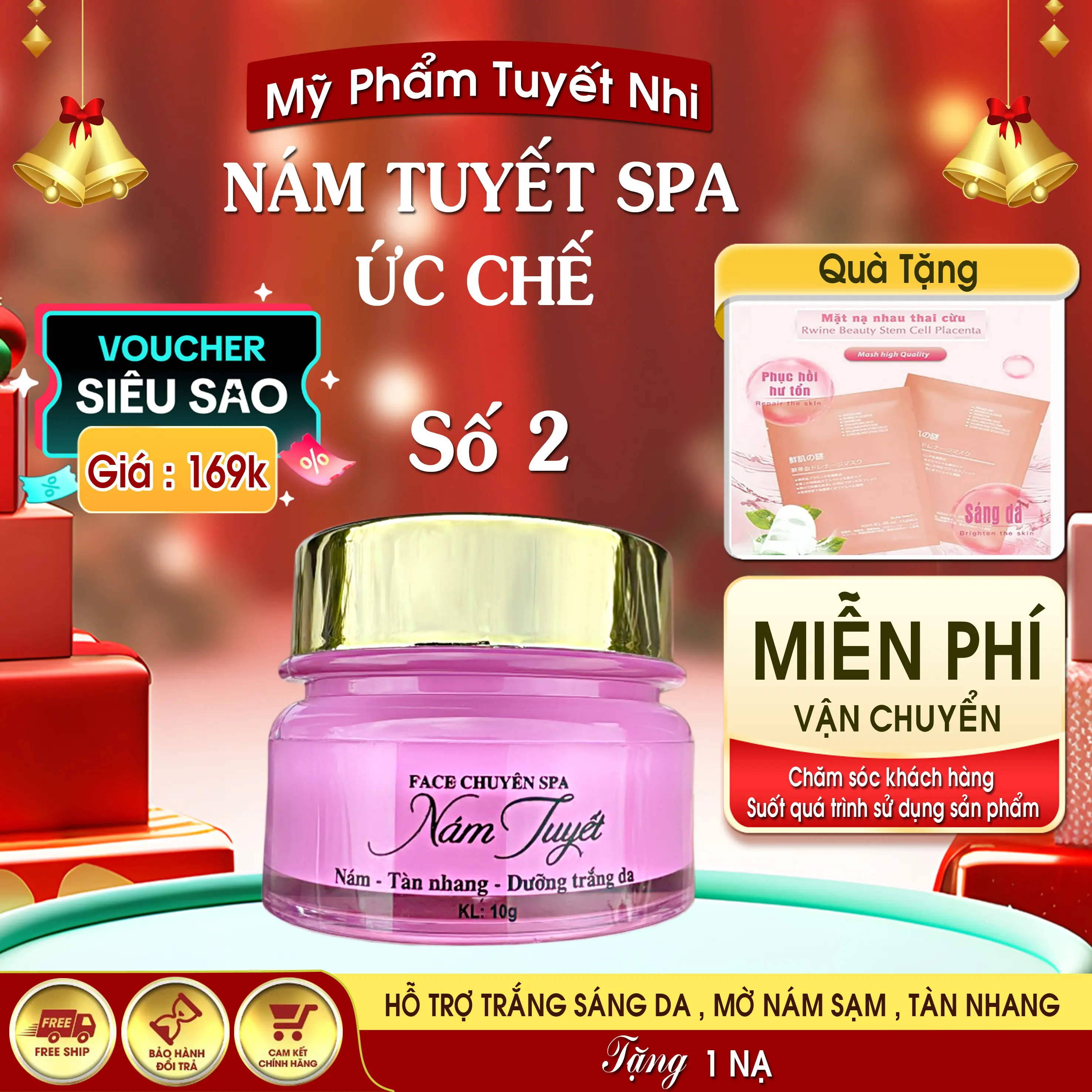 NÁM TUYẾT KEM SPA 10gr ( hồng ) - Hỗ trợ trắng sáng da , mờ nám , thâm , sạm , tàn nhang Làm Đẹp Da Skincare