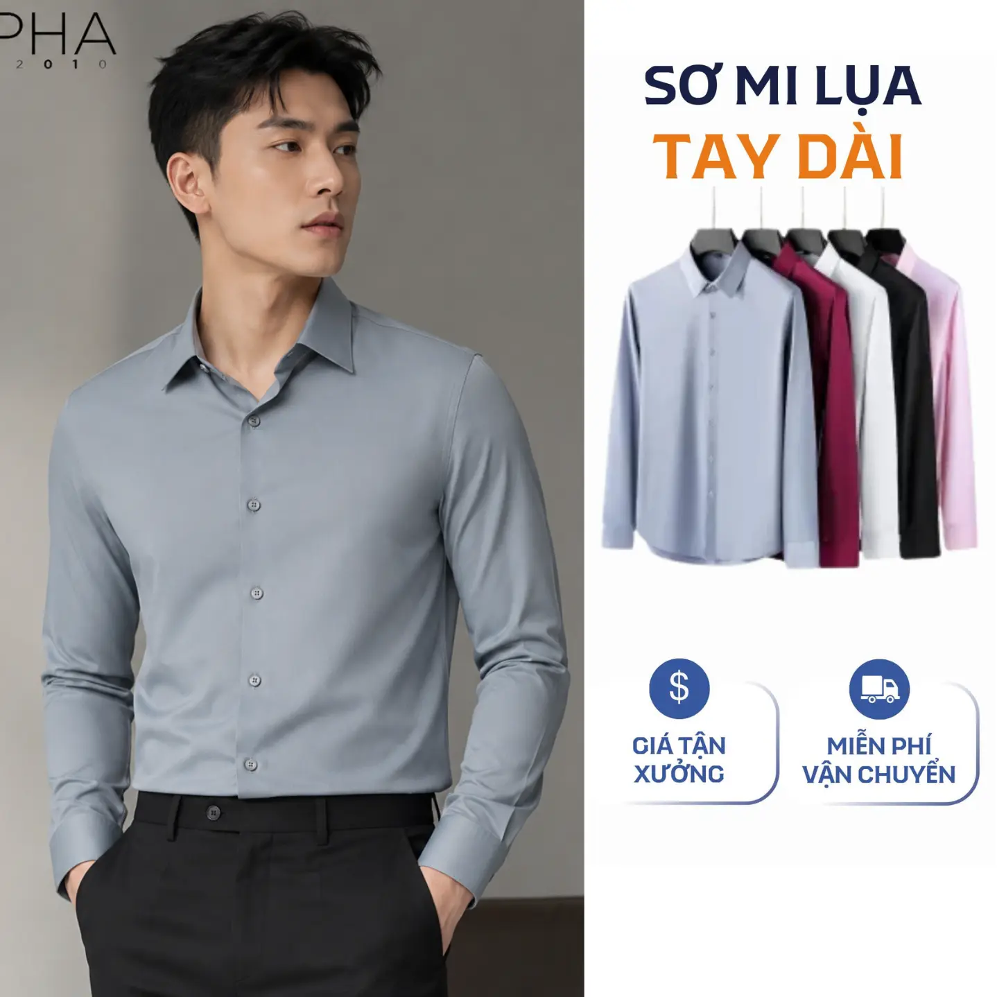 Áo Sơ Mi Nam Dài Tay Công Sở GEN ALPHA Vải Lụa Chéo Cao Cấp Thấm Hút Tốt Thoải Mái Sang Trọng Thanh Lịch Menswear Shirt