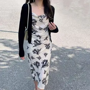 1305 midi dress prom Buka baju kung fu sling Elegant Pas Body korean style iner dress tanpa lengan vintage beige mewah cantik bridesmaid dress kekinian Formal Gaun