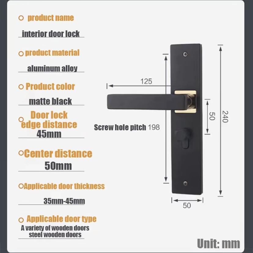 Pegangan Pintu 1 Set Model Kekinian Handle Lock Door Hitam Doff Premium Bedroomiving Room Kunci pintu kamar tidur sederhana,elegan,berkelas tinggi, senyap, tipe hitam universal.