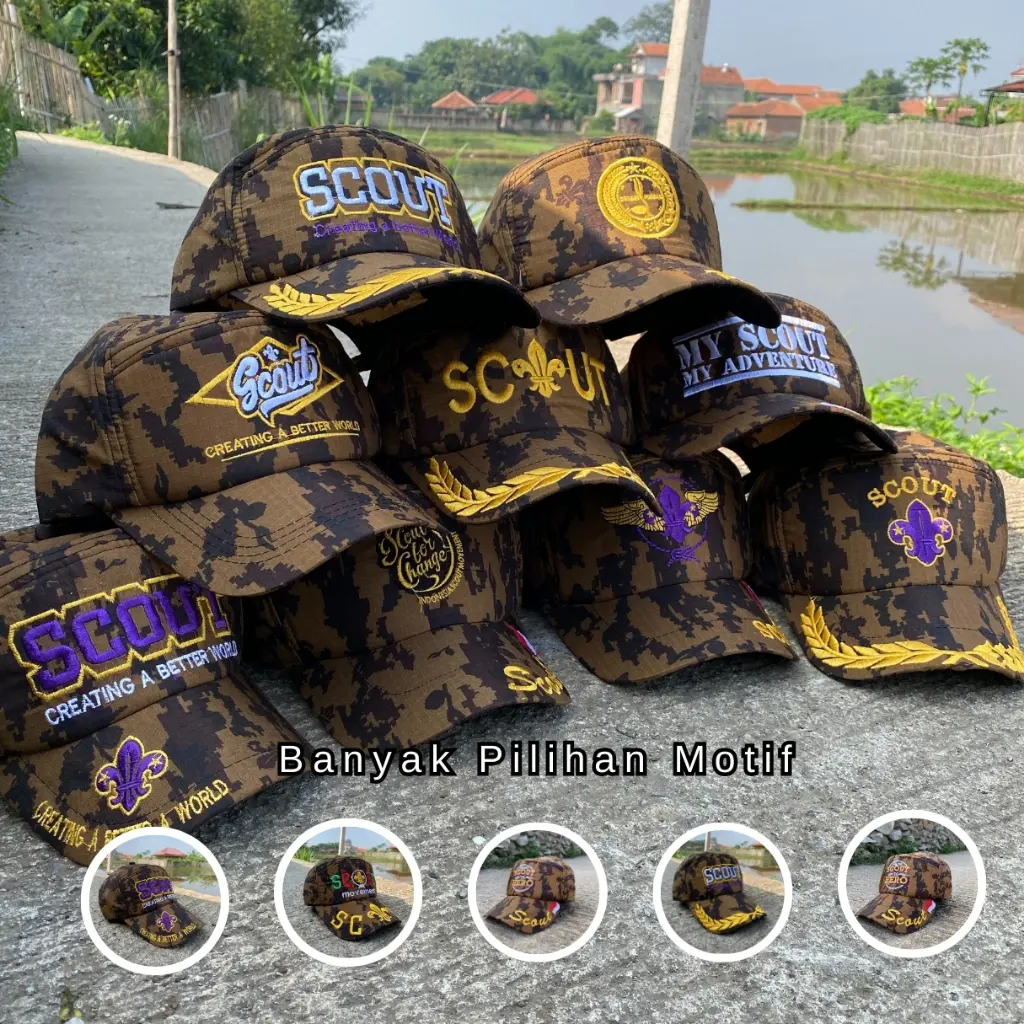 Topi Pramuka Scout Atribut Lapangan Motif Loreng Bahan Ripstop Bordir Indonesia