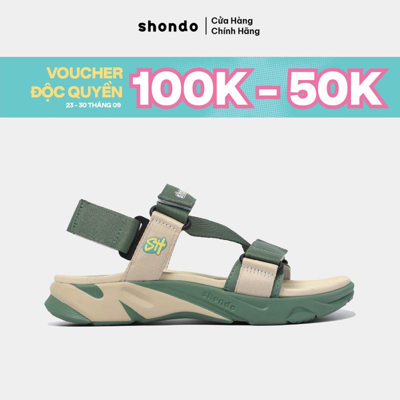   Nên tăng 1 size  Giày Sandals Nam Nữ SHONDO F8 Êm Thời Trang Thích Hợp Đi Làm Đi Học Chơi Rêu Be F8M2524 