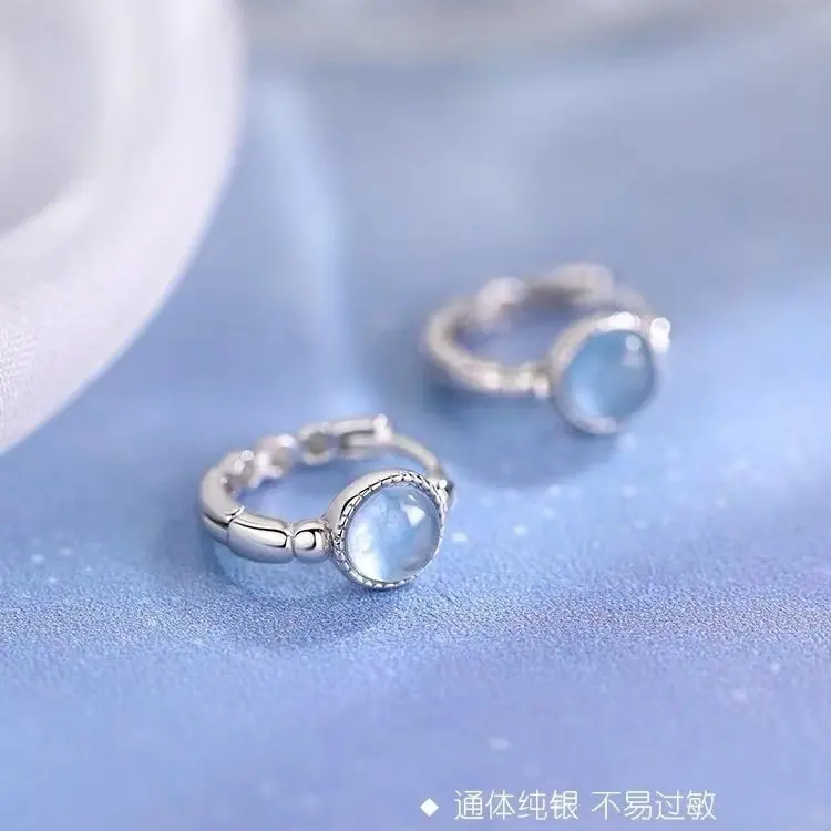 【Aylee】Anting Aquamarine Berkilau Perak Sterling untuk Anting Lubang Telinga Anti-Alergi Siswa Wanita Earrings Y196 3