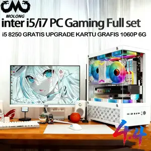 MOLONG PC gaming full set 12-inti baru, Komputer desktop perakitan desain kantor dan bermain game berskala besar VGA GT730 GTX750 RX3050