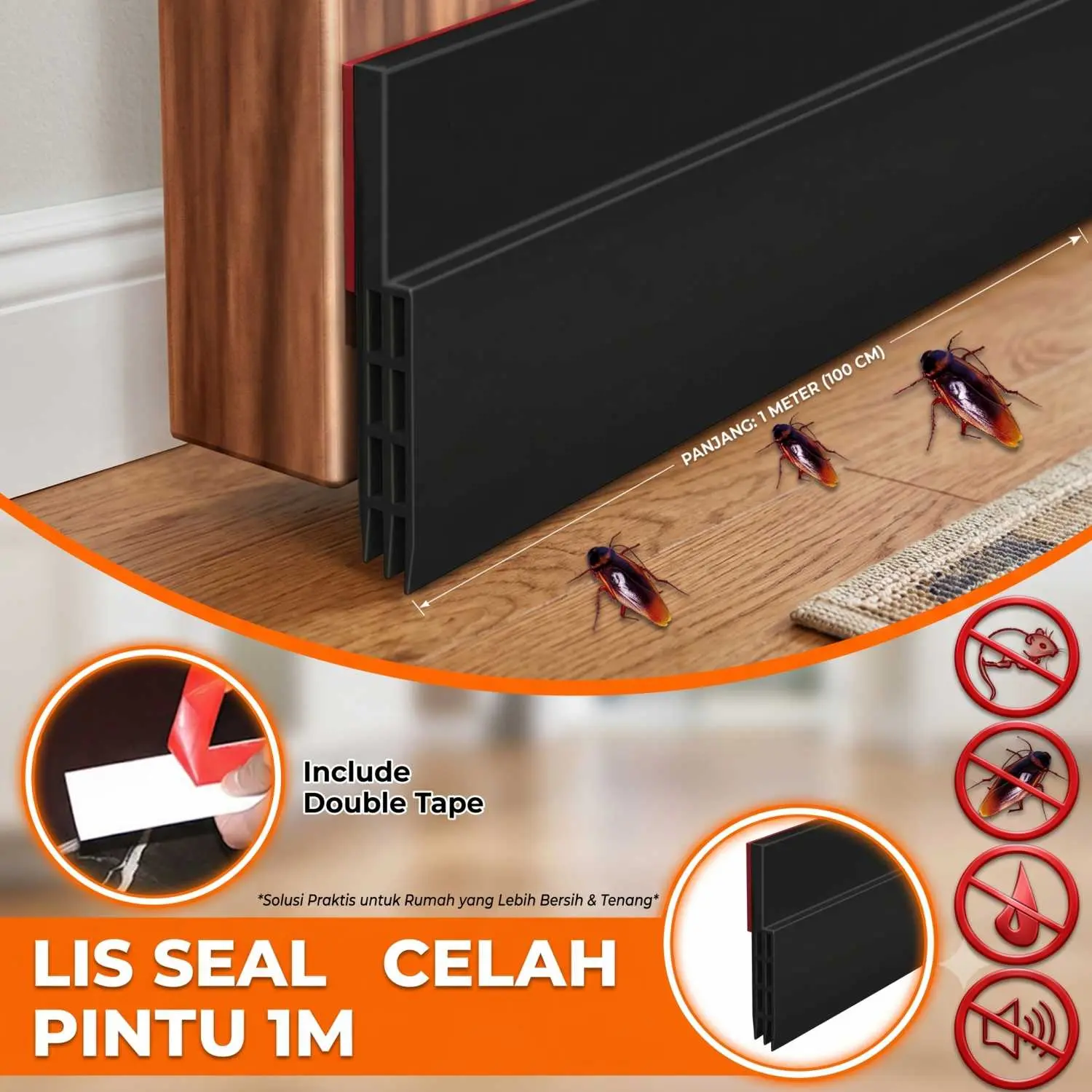Lis Penutup Celah Pintu Silikon 1M Door Bottom Seal Penghalang Debu Serangga