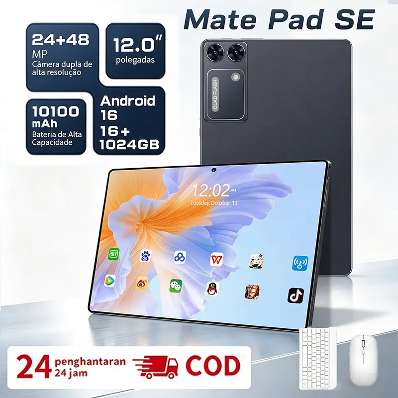 【COD】Hancdon Mate Pad SE Tablet 12.0 Inch Layar HD Android 16｜16GB+1TB Besar Memori｜Baterai 10100mAh Tahan Lama Kamera 24MP+48MP Tablet Serbaguna Untuk Pelajar Kerja Hiburan