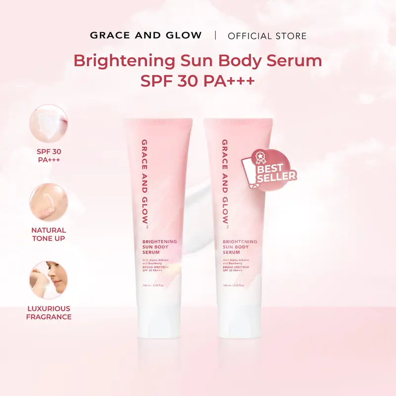 Grace and Glow BUNDLE 2 PCS SPF BODY SERUM - Brightening Sun Lotion Body Serum SPF 30 PA+++ | Sunscreen Tubuh | Sunblock Mencerahkan Badan Anti UV with Arbutin + Bearberry 0