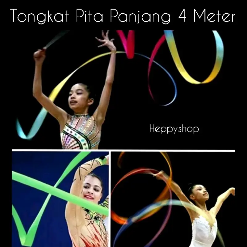 Tongkat Pita Panjang 4 Meter Tali Tari Balet Ballet Senam Ritmik Gymnastic, Tongkat Pita Glitter 4 Meter