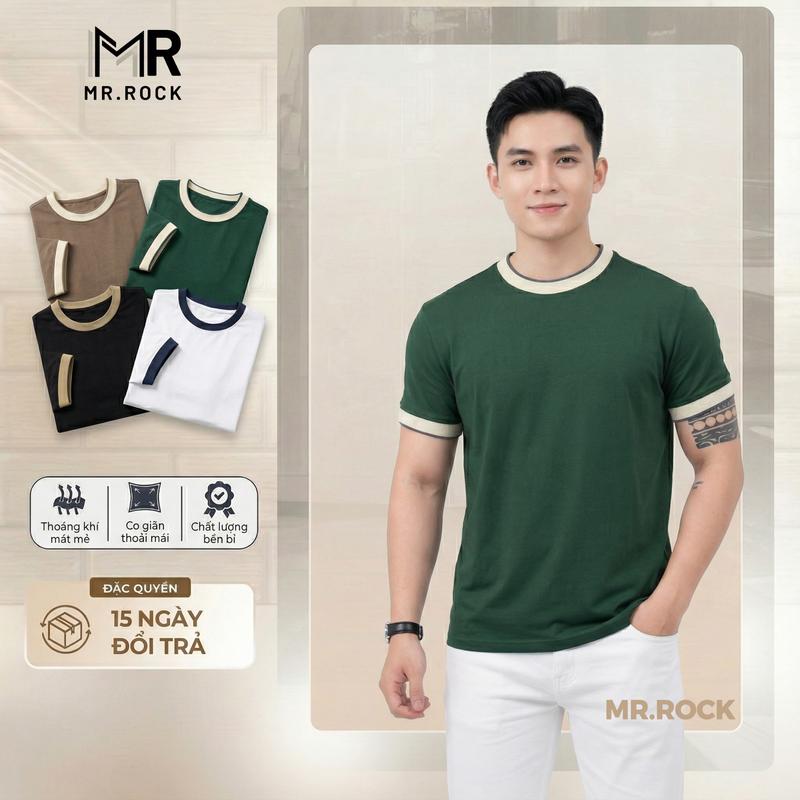 Áo thun nam cổ tròn phối cổ vải Cotton Cá Sấu dày dặn, thể thao, mềm mịn, trẻ trung co giãn 4 chiều Menswear