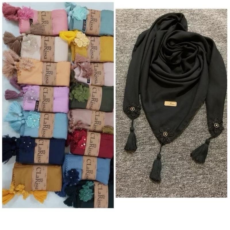 segi empat sarah bunga tasel bahan voal model terbaru Kerudung Nyaman Lembut Muslim Square 1