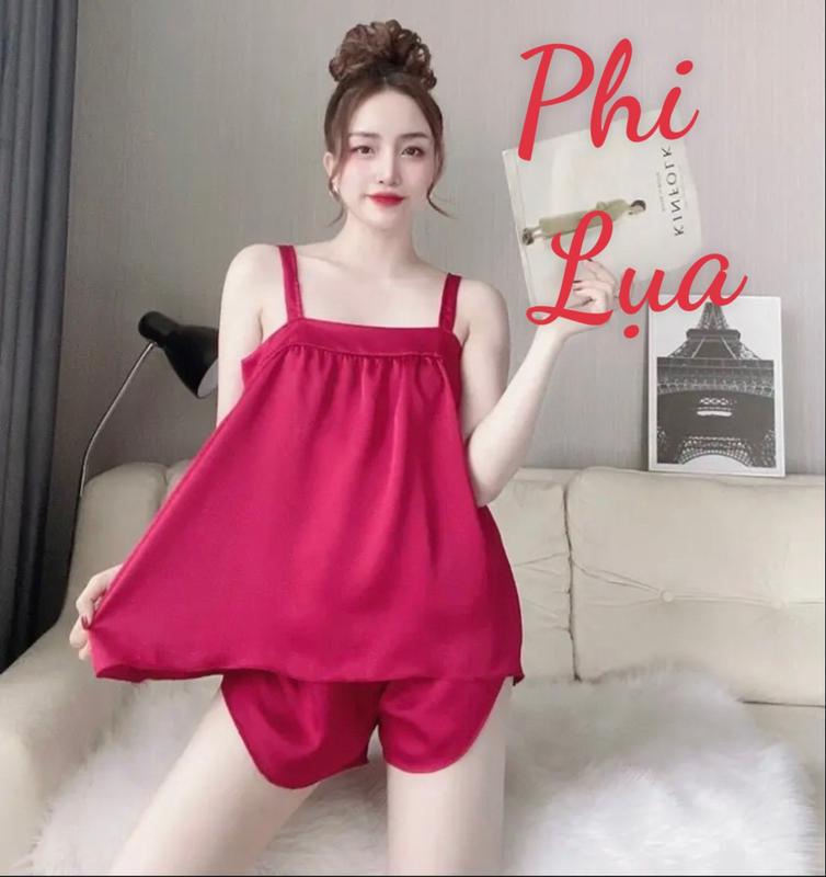 Bộ đồ ngủ ngắn dây bản chất liệu vải phi bóng freesize từ 40-57kg Lụa Trơn Mùa hè Nữ Women Áo Quần Ngủ Voi