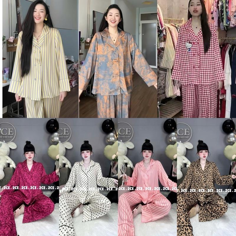  Vest BI - Bộ ngủ pijama mặc nhà cho nữ lụa mịn chấm bi sang women 