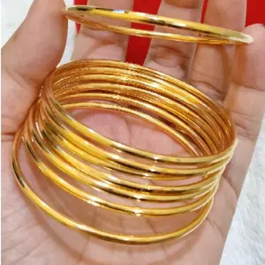Gelang Keroncong Polos (Perak 925) Lapis Emas 24K Isi 8 Pcs, Xuping Titanium - Perhiasan, Bracelets