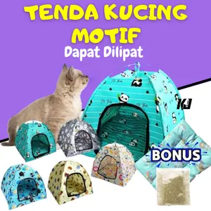 Tenda Kucing Besar Jumbo Dello Original Lipat Motif Kucing Bonus Include Bantal Tempat Tidur Anabul