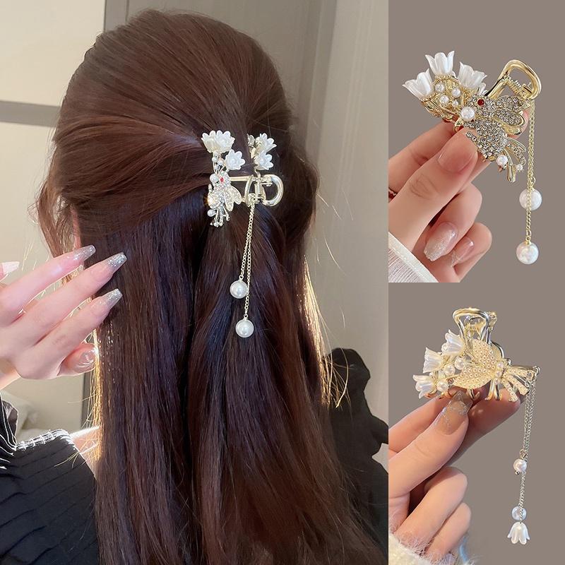 Kẹp Tóc Hợp Kim Hoa Hàn Quốc Mới Cho Nữ, Kẹp Tóc Tua Rua Thỏ, Kẹp Tóc Sau Đầu, Kẹp Tóc Buộc Nửa Đầu, Phụ Kiện Tóc