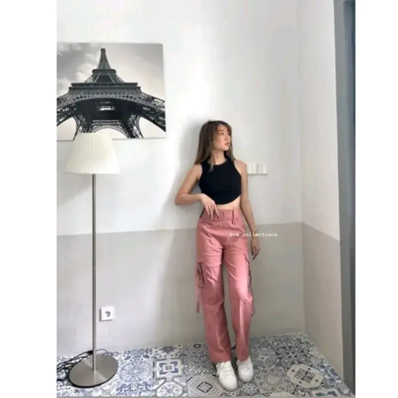 AVE 1113 - Michelle Qullote Cargo Pants | Celana Kulot Kargo Wanita Dewasa Soft Jeans 7