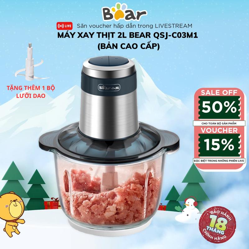   TẶNG 1 BỘ LƯỠI DAO  Máy Xay Thịt Cao Cấp Bear QSJ-C03M1 Công Suất 300W Lưỡi Dao Xay Mạnh Lưỡi Inox 304 Cao Cấp Có Ron Silicon Ở Đế Xay Thịt Rau Củ Quả Sinh Tố  Hành Tỏi Máy Xay Thực Phẩm Cho Gia Đình Bảo Hành 18 Tháng 