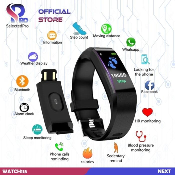 Jam Tangan Smart Watch 115 Bluetooth Gelang Pintar Smart Band Murah Pemantau Denyut Detak Jantung Smart Fitnes Tracker