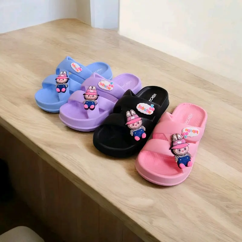 Sandal Anak Perempuan Motif Silang Labubu Hr8031 Viral Sandal Wedges Anti Slip Ringan Nyaman 2