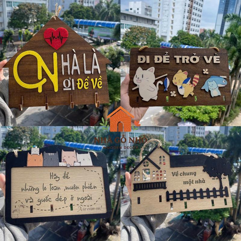Bảng Gỗ Treo Móc Chìa Khóa Decor Trang Trí Gia Đình Nhà Cửa Kèm Móc Câu Ý Nghĩa