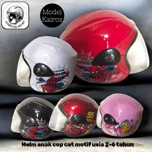 Helm Model Kairoz Helm Anak Cop Cat Motif Usia 2-6 Tahun dengan Desain Spiderman dan Karakter Lucu Motorcycle