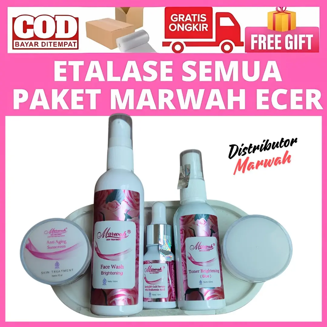 Ecer semua  paketan marwah skincare facial wash brightening , toner acne , serum revitalift caviar acne oily, day cream, night cream perawatan wajah berjerawat flek hitam kusam kering biar glowing  sebagai anti aging mencerhakn memutihkan