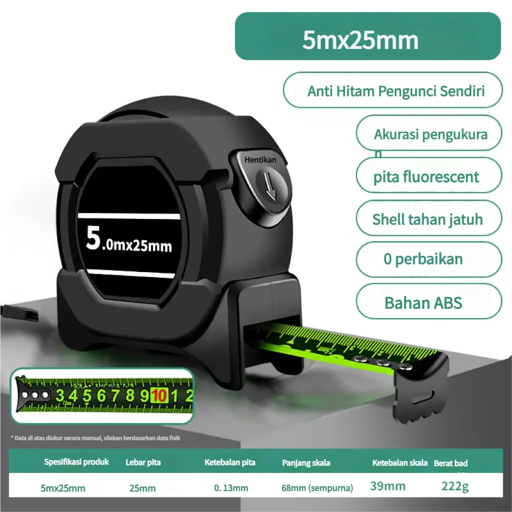 Meteran Gulung Baja 5M Anti Patah - Penggaris Pengukur Tebal untuk Konstruksi & Rumah Tangga (Original) 3 meter canggih（ready stok）
