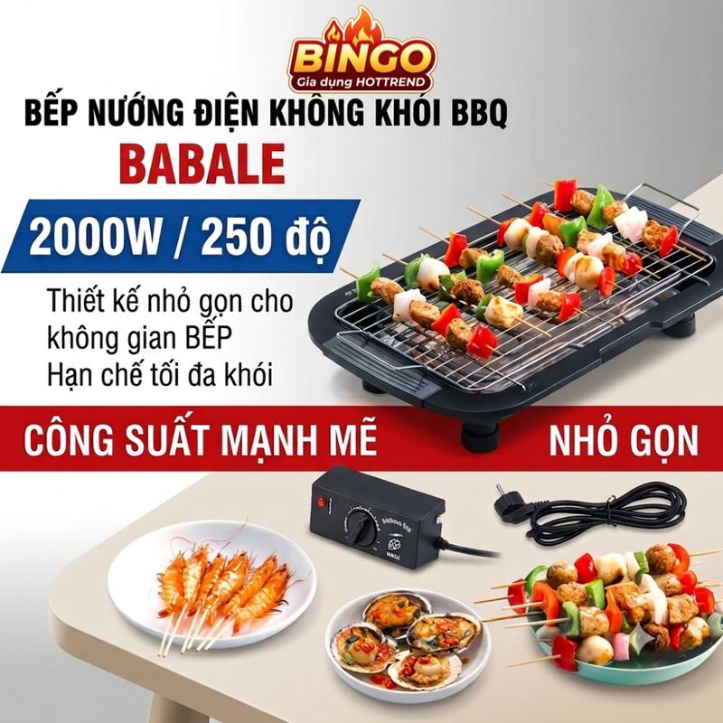 Bếp Nướng Điện Không Khói BBQ Gia Đình Công Suất 2000W Tiện Lợi Dễ Dàng lắp đặt và Sử dụng