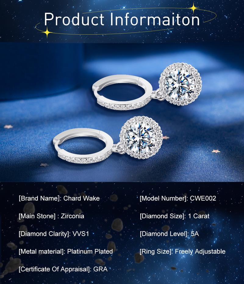 Product Introduction of 【003Harga telah dibanting, segera di CO】Chard Wake Anting princess round Anting wanita elegan high quality cantik elegan anti Zirconia 1 Carat Sertifikat GRA Kotak Indah   CWE002 2