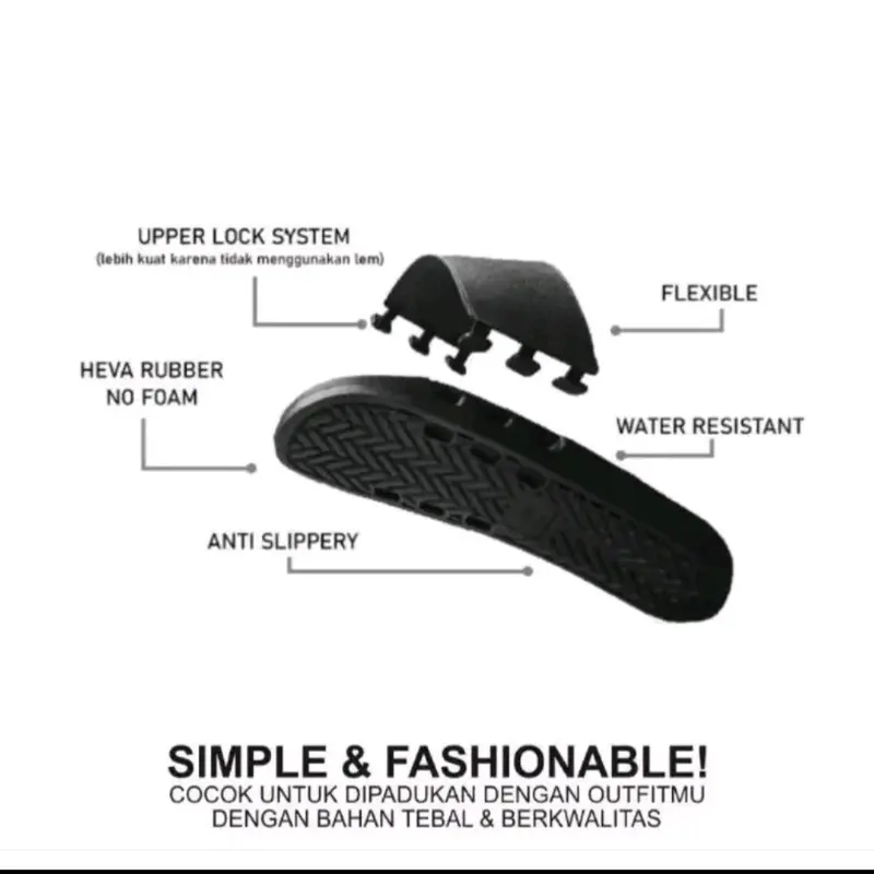 Sandal Slop Pria Wanita Original Sandal Santai Anti Slip Sandal bermotif Sistem Upper Lock tanpa lem Tahan Air Shoes Sendal Selop Karet Hitam Size 36-43 COD sandals lip on 5