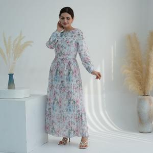 2024 Ketibaan Baru Gaun Panjang Bercetak Muslimah Dengan Kolar Berdiri Selendang Selesa Dan Bergaya LR752