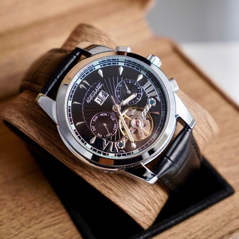 Đồng hồ cơ AOKULASIC LỊCH VẠN NIÊN Cao Cấp Automatic Chạy Full Kim, Thép Chống Rỉ, Chống Nước Tốt Đeo Tay Watch Nam