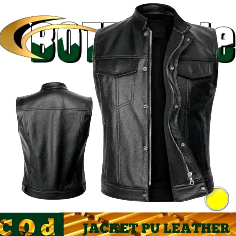 Rompi pria/Rompi motor/Rompi sintetis Pria Kulit Casual Hitam 0