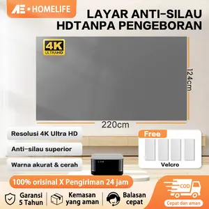 AE 100 Inch Kain Layar Proyektor Anti-light Ambient Screen Curtain Sudut 16:9 Layar Proyektor Portable Anti-Silau 4K | Praktis Tanpa Instalasi | Cocok untuk Rumah/Kantor/Outdoor Jam Logam