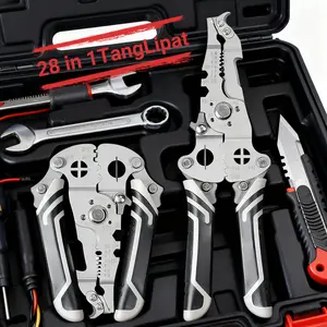 Tang Lipat 28 in 1 Pemotong Kabel Multifungsi Anti Shock Bahan Krom Vanadium Kawat Tang Dekrustasi Kabel Pengupas 27 Fungsi Ergonomis dengan Desain Lipat dan Pegangan Nyaman（Barang yang dikembalikan rusak atau hilang.）