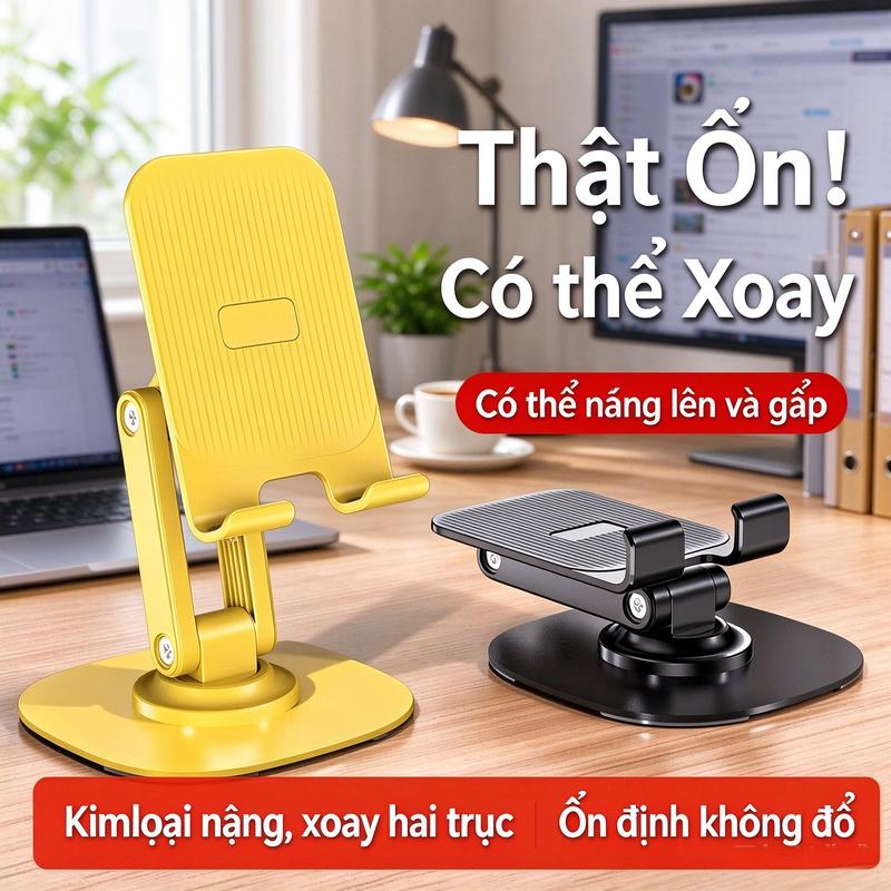 Giá đỡ điện thoại và IPAD trên bàn làm việc, xoay 360 độ, có thể nâng hạ, gấp gọn, dùng cho điện thoại & IPAD