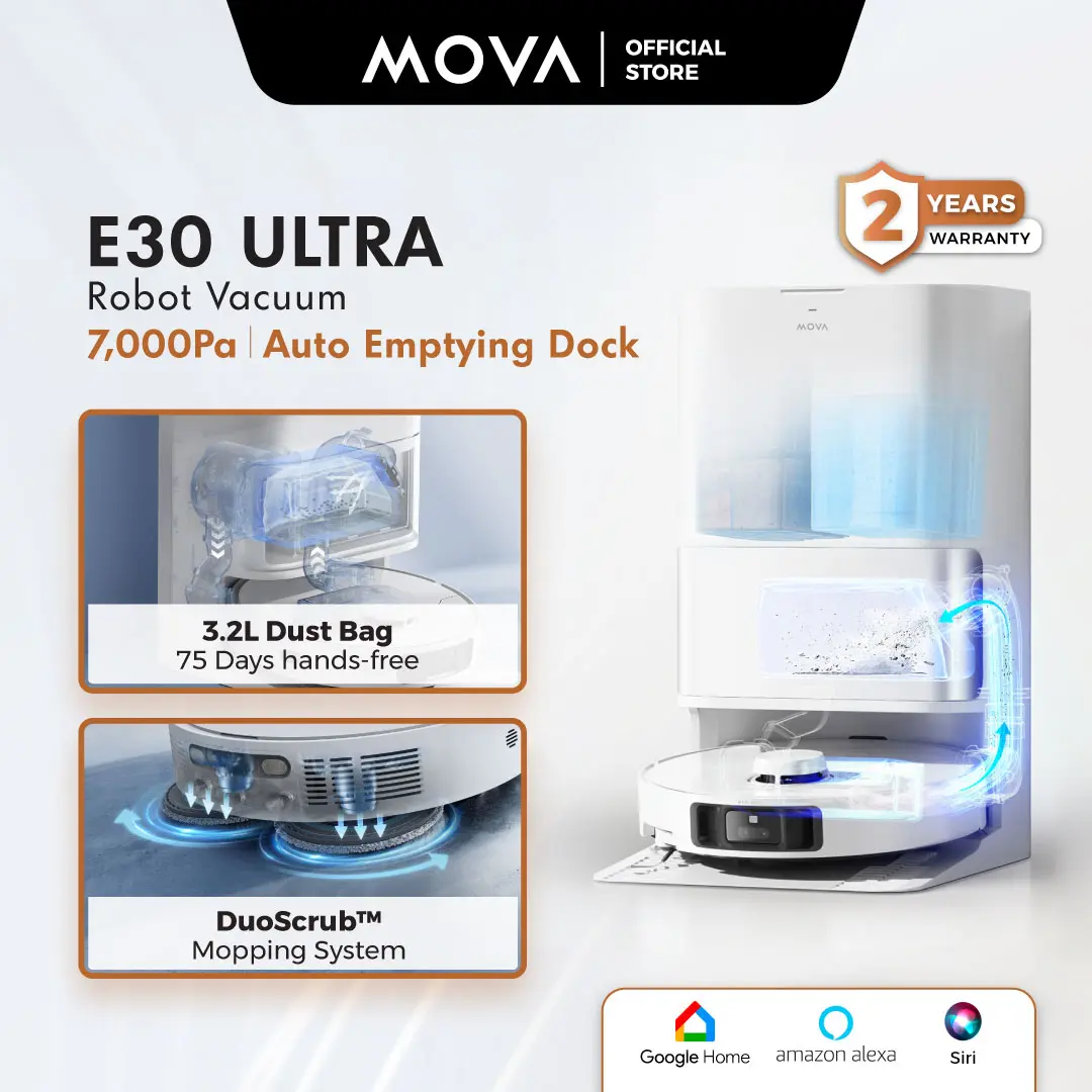 MOVA Robot Vacuum Cleaner E30 Ultra | Auto-Empty 3.2L | Auto Self Cleaning  & Drying | 7,000Pa | Local Warranty