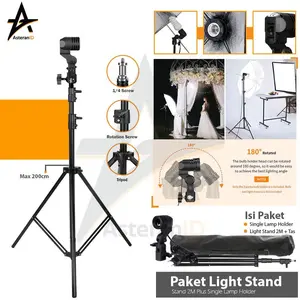 Paket Light Stand 2M Plus Single Lamp Holder Foto Studio Paket Lighting Studio Lampu Led Camera Kamera Ringlight