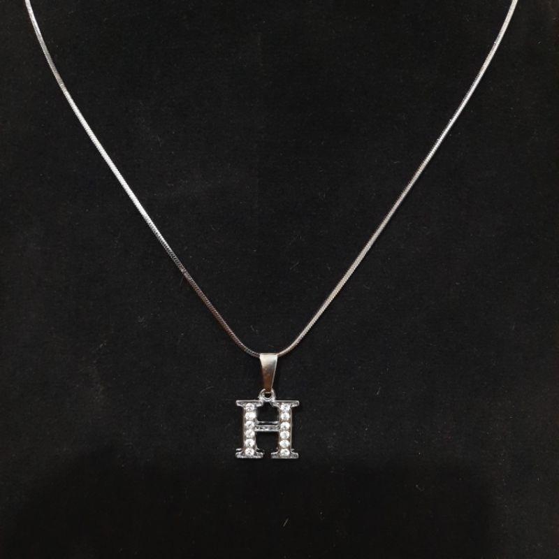 (COD)Kalung Nama Titanium Anti Karat/Anti Gatal/Kalung Wanita Rhodium Inisial Nama A sampai Z 7