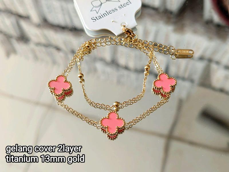 Product Introduction of Gelang Tangan Rantai Gold Bunga Boba Titanium 2 Layer Anti Karat Wanita - Bracelets 10
